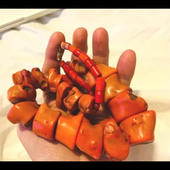 AUTH ANTIQUE Natural Undyed Red CORAL Necklace - Picture 1 of 11